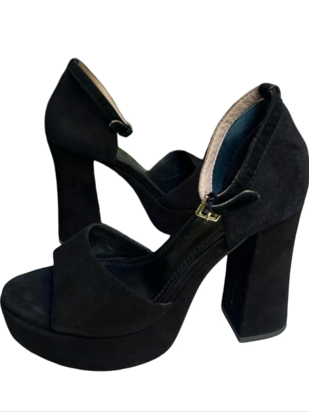 Tory Burch Black Suede Platform Block Heel Sandals